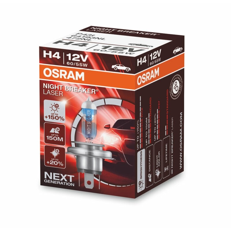 OSRAM Night Breaker Laser H4 Light Bulbs 12V 60/55W - x1