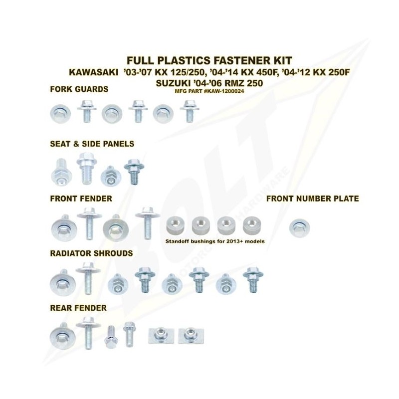 Complete set of Bolt plastic screws for Kawasaki KX-F250 /450