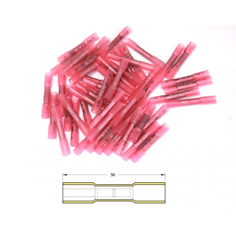 BIHR Heat-shrinkable Crimping Butt Splices Ø0,5/1,5mm² - 50pcs Transparent Red