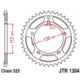 JT SPROCKETS Rear Sprocket 47 Teeth Steel Standard 525 Pitch Type 1304