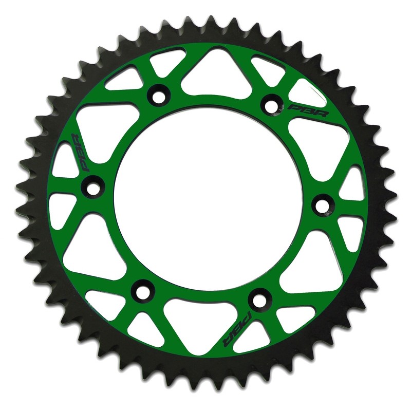 PBR Twin Color Rear Sprocket Green/Black 50 Teeth Aluminium Ultra-Light Self-Cleaning Hard Anodized 520 Pitch Type 489