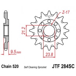 JT SPROCKETS Front Sprocket 14 Teeth Self-Cleaning Steel 520 Pitch Type 284SC Honda CR250R
