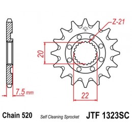 JT SPROCKETS Front Sprocket 13 Teeth Self-Cleaning Steel 520 Pitch Type 1323