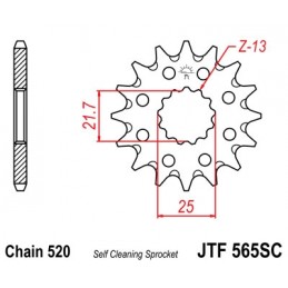 JT SPROCKETS Front Sprocket 13 Teeth Self-Cleaning Steel 520 Pitch Type 565SC