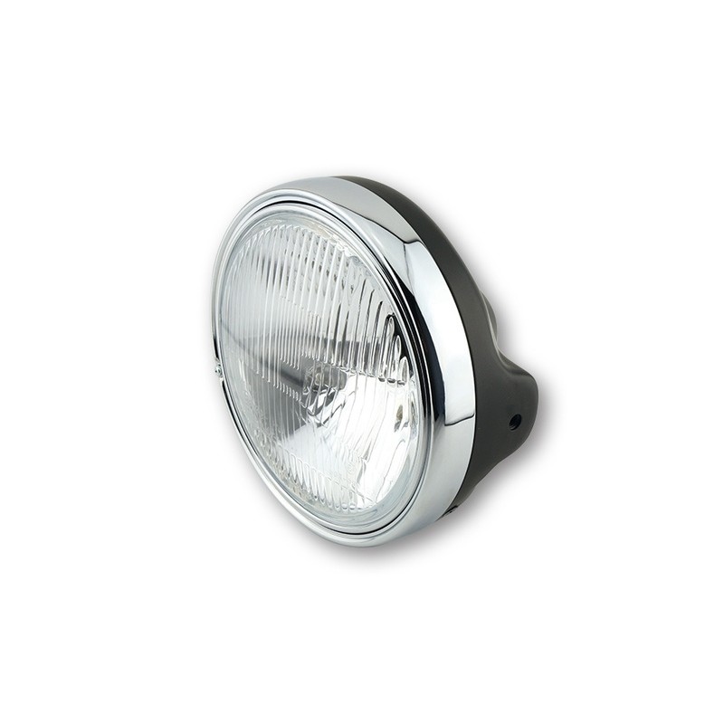 SHIN YO 7-inch LTD headlight, H4 insert, side mounting, clear glass, shiny black/chrome