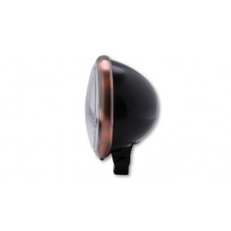 SHIN YO 5 3/4" headlight Bates Style black silk matt ring copper optics