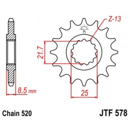 JT SPROCKETS Front Sprocket 16 Teeth Steel Standard 520 Pitch Type 578