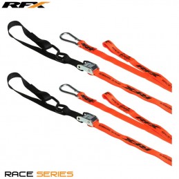 RFX Race Series 1.0 Tie Downs (Orange/Black) with extra loop & carabiner clip