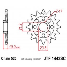 JT SPROCKETS Steel Self-Cleaning Front Sprocket 1443 - 520